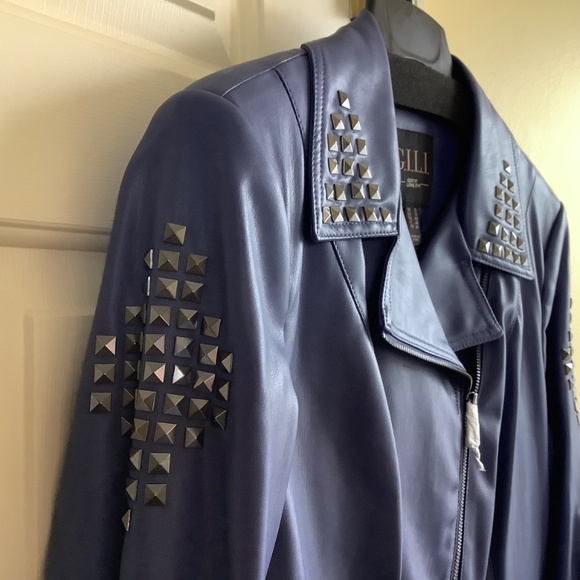 G.I.L.I. Faux Leather Peplum Motorcycle Jacket Deep Cobalt SZ 12 - Picture 10 of 16